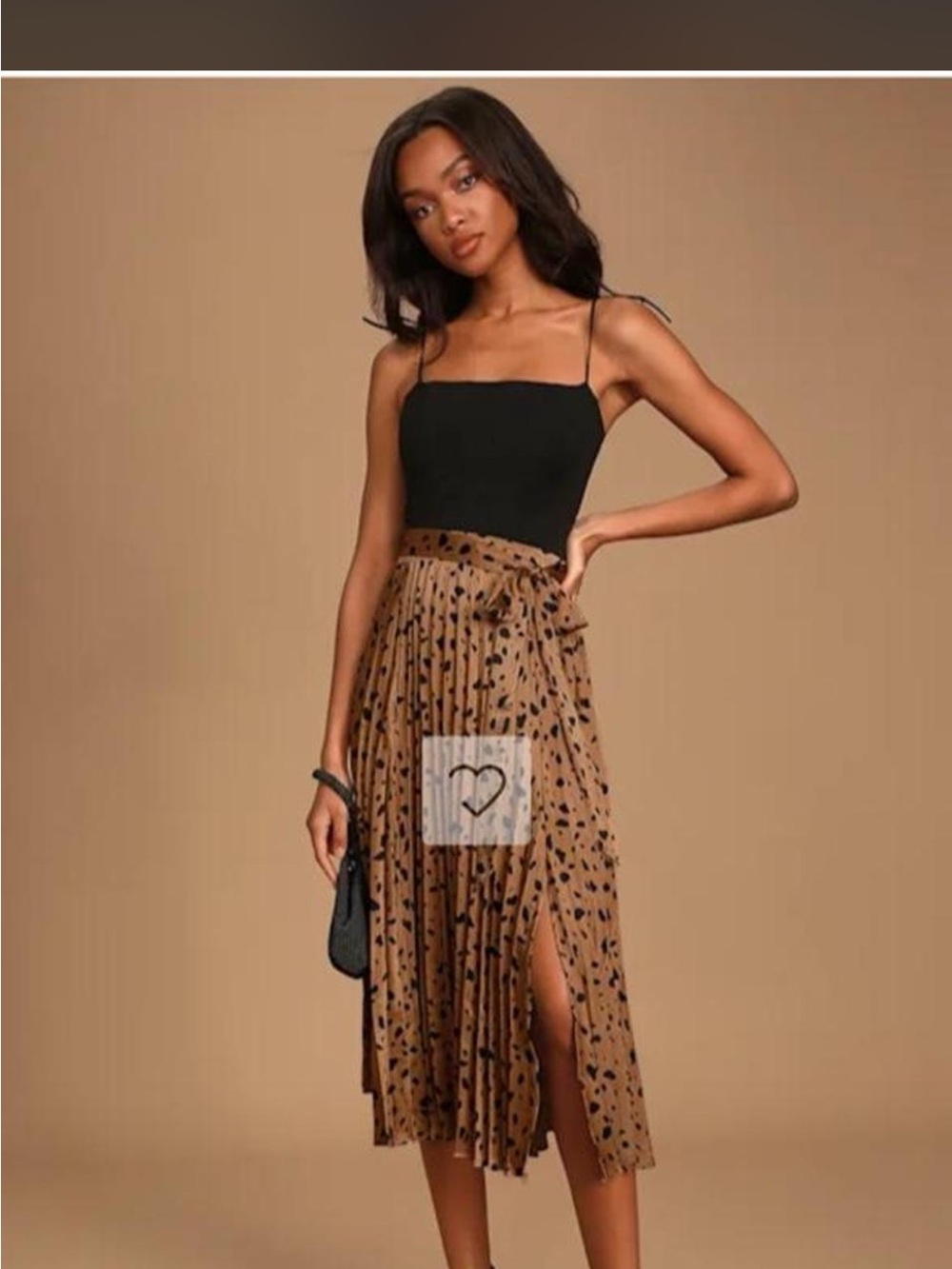 Moon River Black & Brown polka dots Pleated Midi Skirt